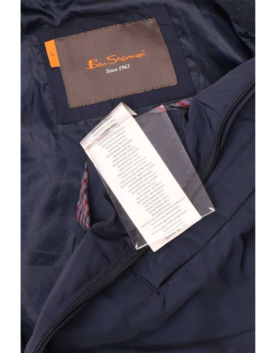 Męska kurtka bomberka Ben Sherman UK 40, duża granatowa, poliestrowa