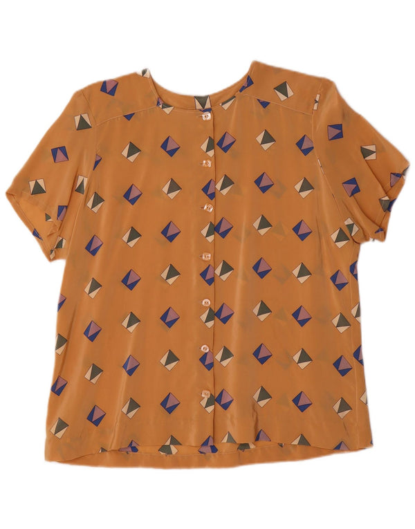 Bluzka damska z krótkim rękawem w stylu vintage, UK 16, duża, brązowa, geometryczna