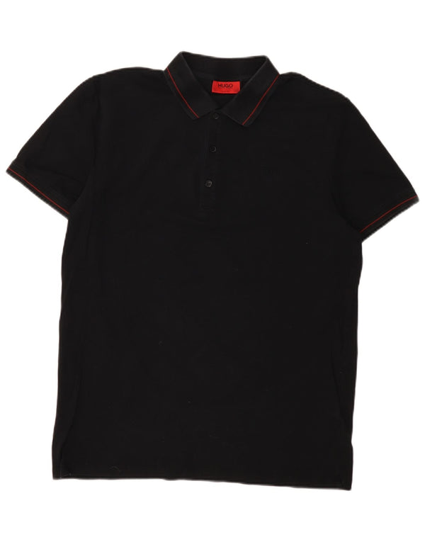 Męska koszulka polo slim fit HUGO BOSS, średnia czarna, bawełniana