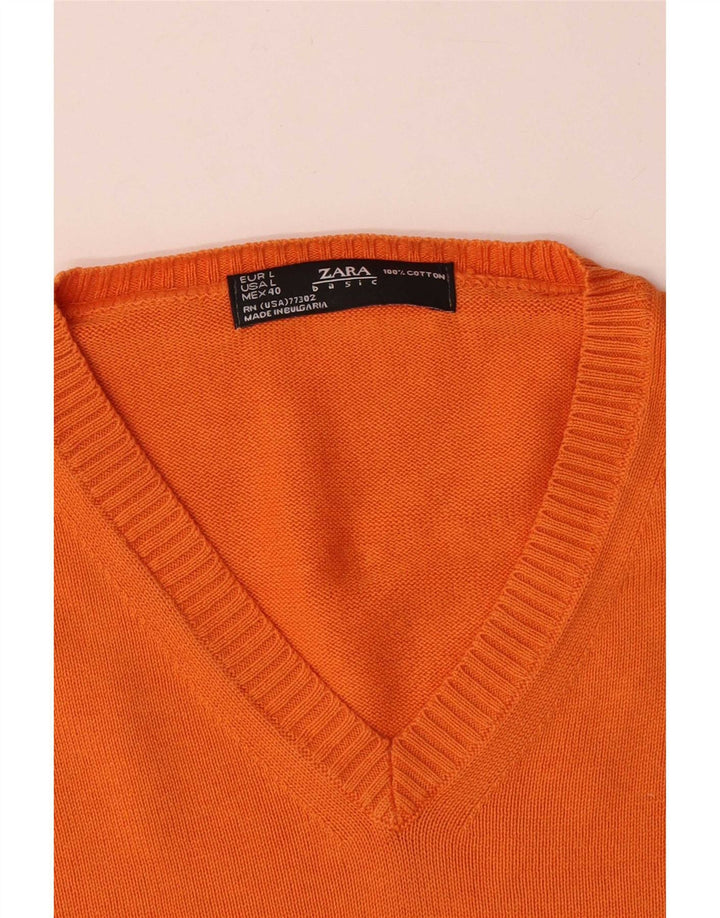 Męski sweter Zara z dekoltem w kształcie litery V, duży, pomarańczowy, bawełniany