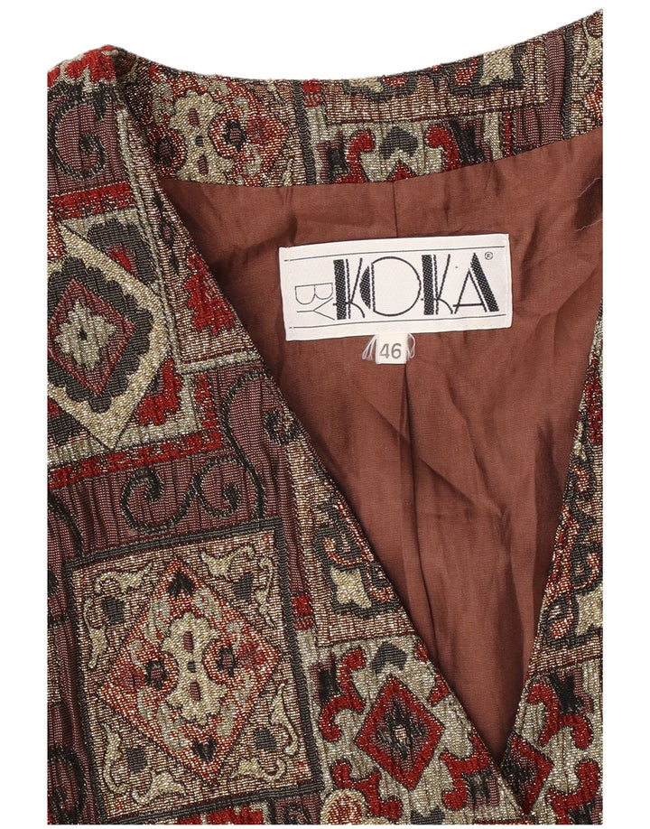 Vintage damska marynarka zapinana na 3 guziki IT 46, duży brązowy patchworkowy octan