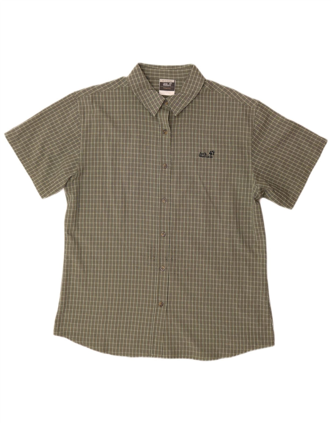 Damska koszula z krótkim rękawem JACK WOLFSKIN UK 18 XL, khaki, poliester w kratę