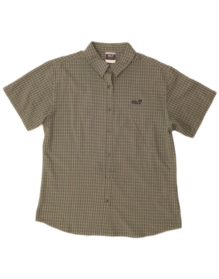 Damska koszula z krótkim rękawem JACK WOLFSKIN UK 18 XL, khaki, poliester w kratę