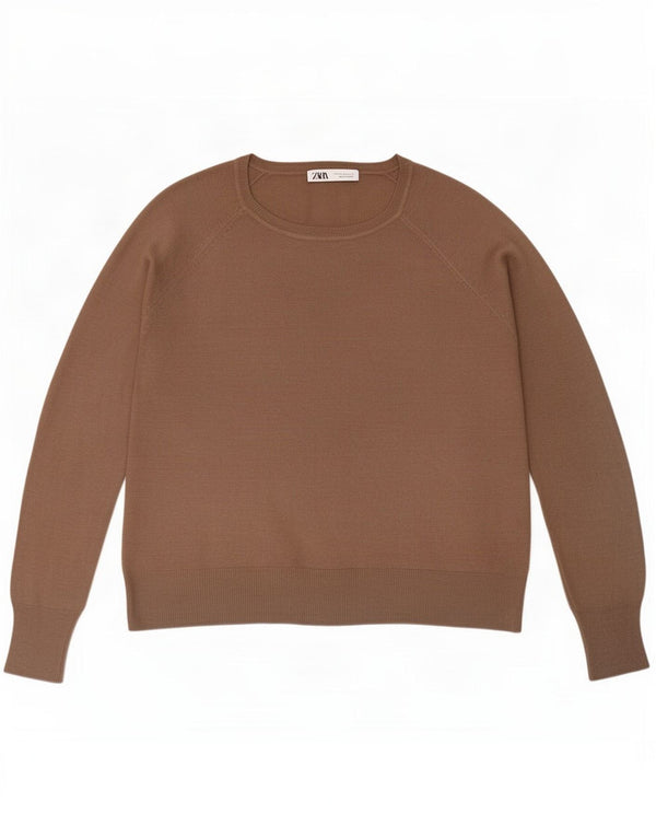 Damski sweter Zara o luźnym kroju z dekoltem w łódkę UK 14 Średni brązowy wiskoza