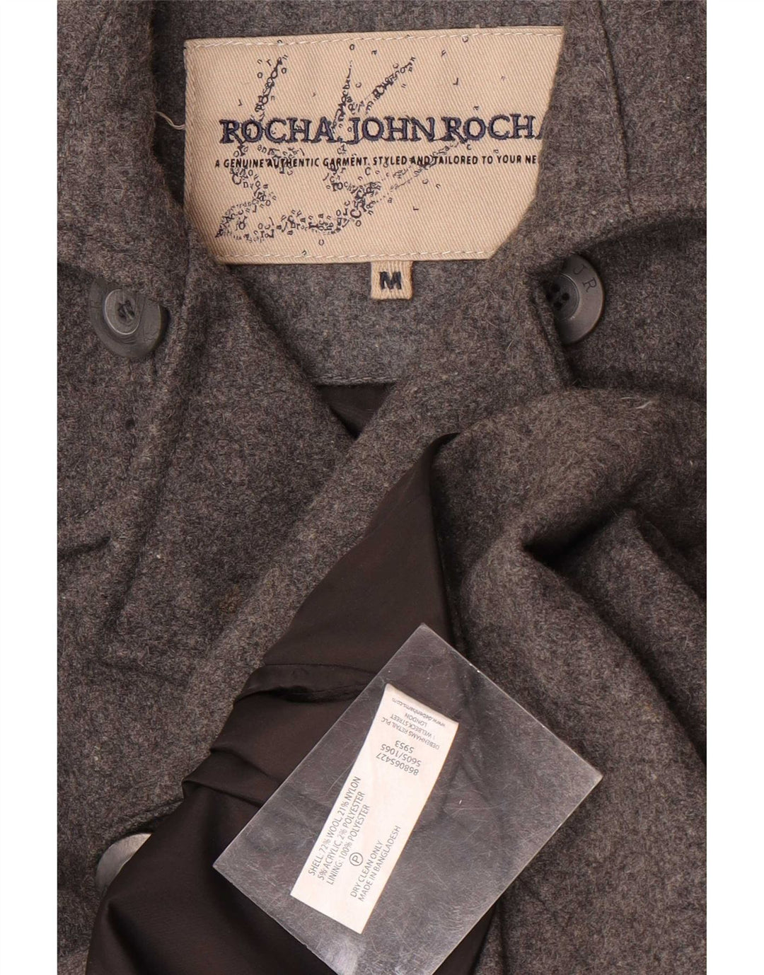Płaszcz męski John Rocha Pea Coat UK 38 Średni szary wełniany