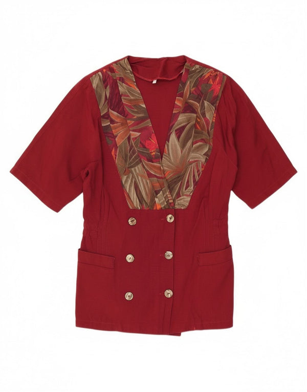 Vintage damska marynarka z krótkim rękawem UK 14, duża, bordowa, w kwiaty