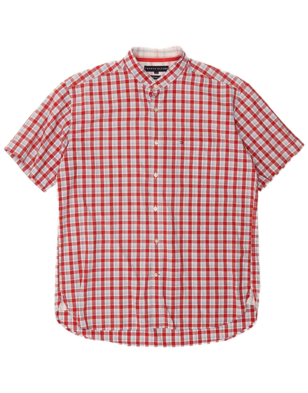 Męska koszula z krótkim rękawem TOMMY HILFIGER, duża, bawełniana w czerwoną kratę