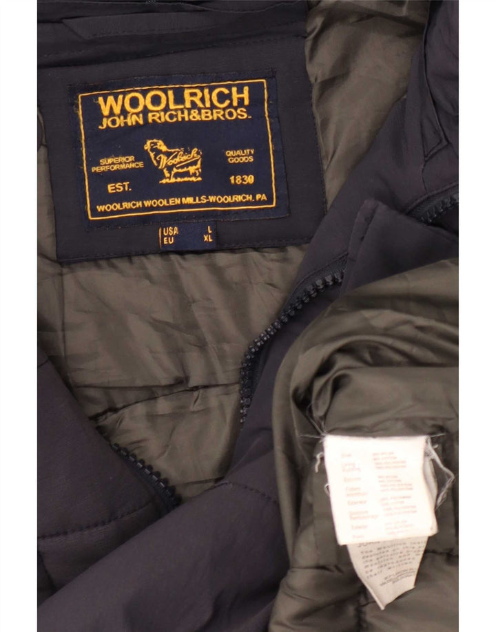 Męska ocieplana kurtka z kapturem Woolrich UK 40, duża, granatowa, nylonowa
