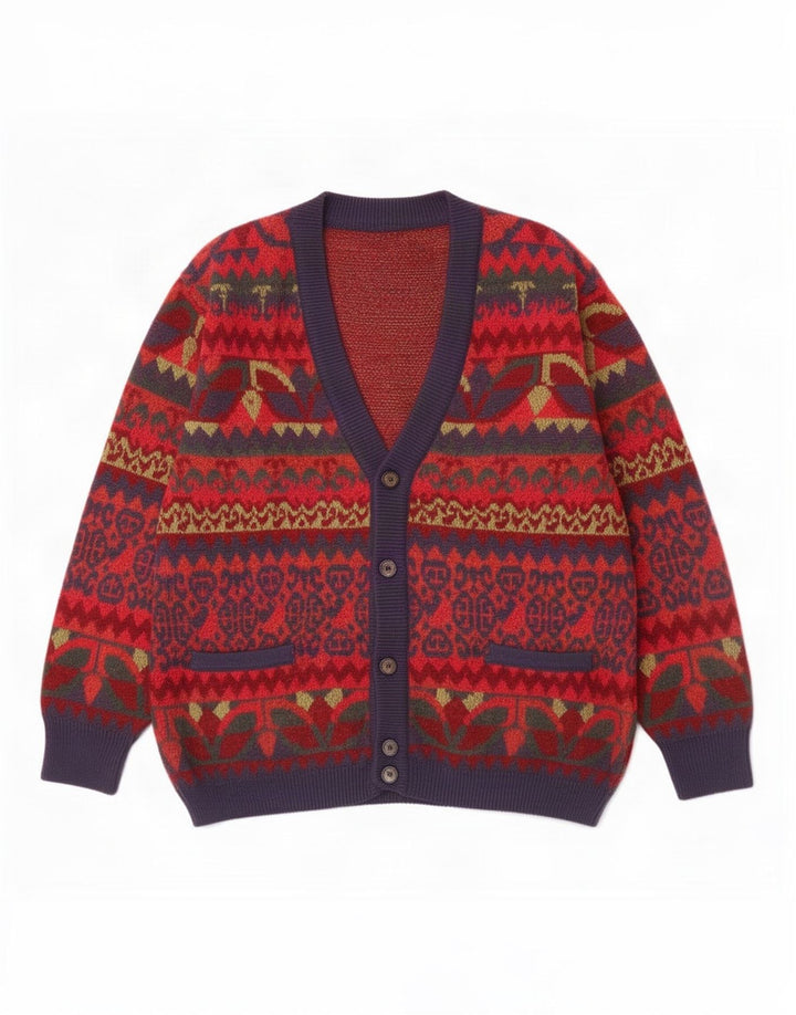 Męski sweter rozpinany Cagi IT 46 Small Red Fair Isle Wool