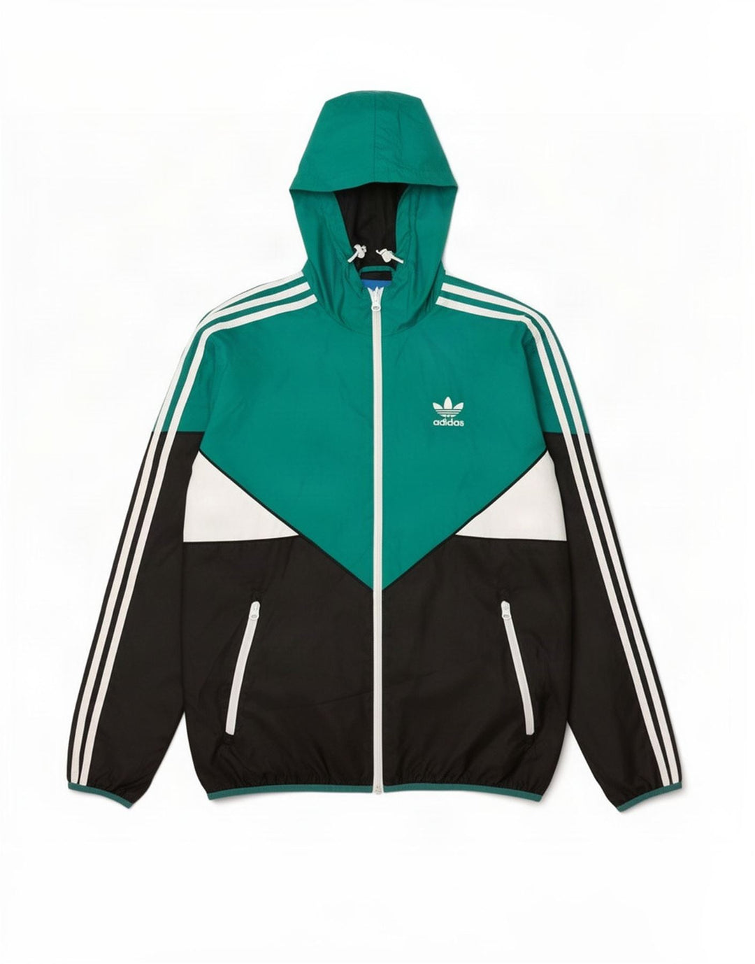 Męska kurtka przeciwdeszczowa Adidas z kapturem UK 36 Mały zielony poliester z blokami kolorów