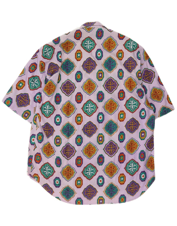Vintage męska koszula z krótkim rękawem XL, fioletowa, bawełniana paisley