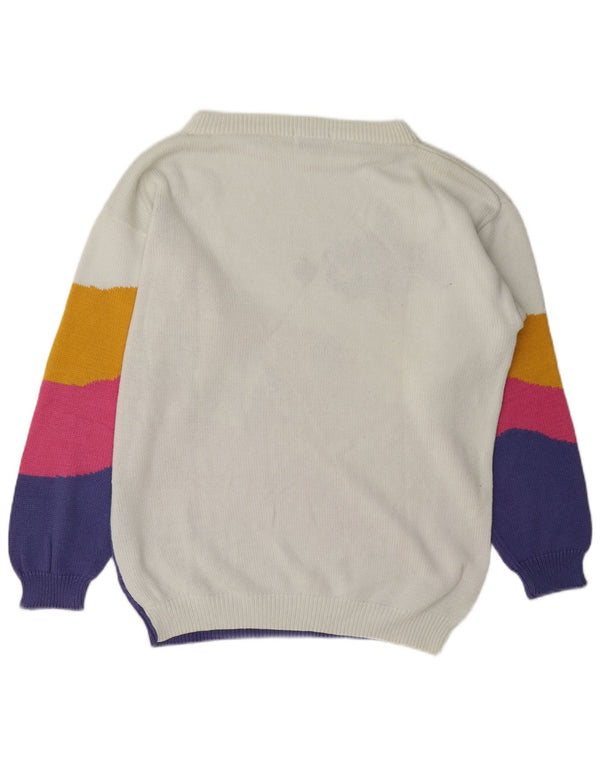 Sweter damski w stylu vintage z dekoltem w łódkę, EU 46/48 XL, biały, blok kolorów
