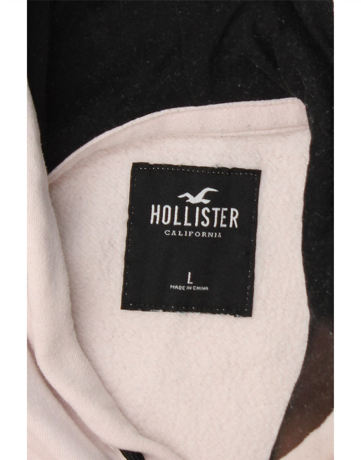 HOLLISTER Męski sweter z kapturem i grafiką, duży, biały, bawełniany w bloki kolorów