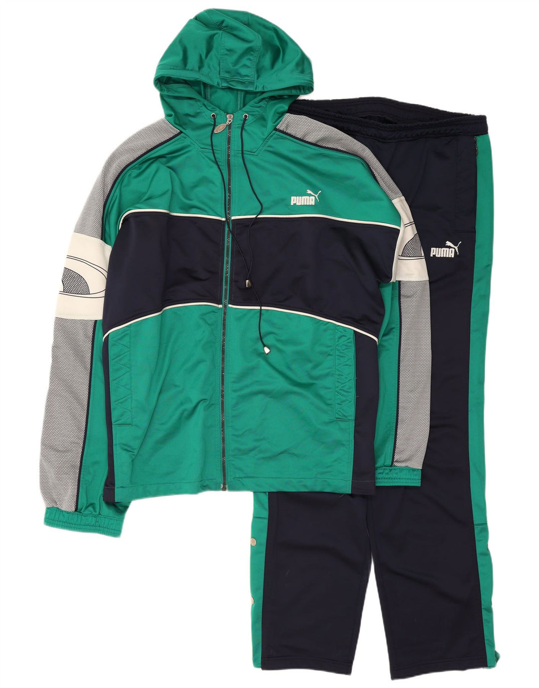 Męski dres Puma z kapturem i grafiką, XL, zielony, z blokami kolorów, poliester