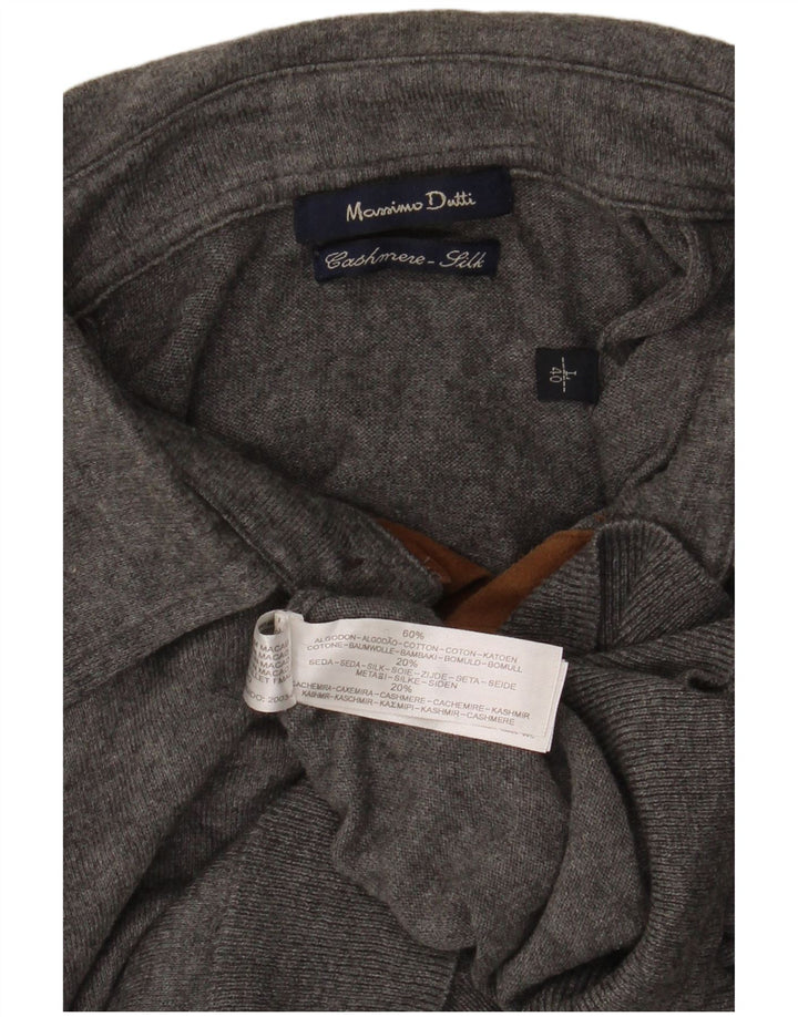 MASSIMO DUTTI Męski sweter polo, duży, szary, bawełniany