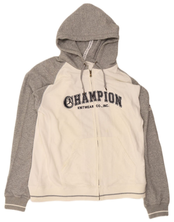 Męski sweter Champion z grafiką i zamkiem błyskawicznym, 2XL, biała bawełna z blokami kolorów