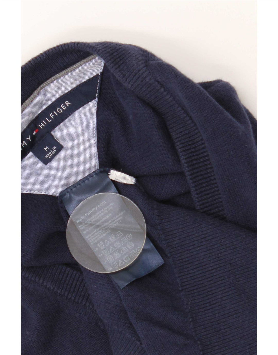 Męski sweter Tommy Hilfiger z dekoltem w kształcie litery V, średni granatowy, bawełniany