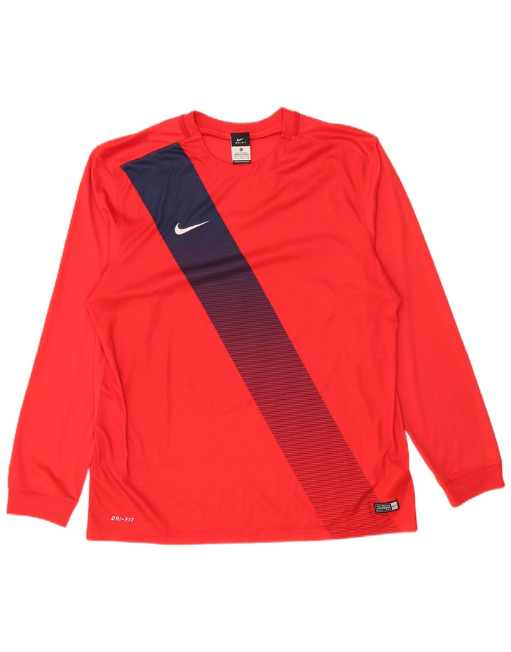 Męska koszulka NIKE Dri Fit z długim rękawem XL, czerwony, blokowy kolor, poliester