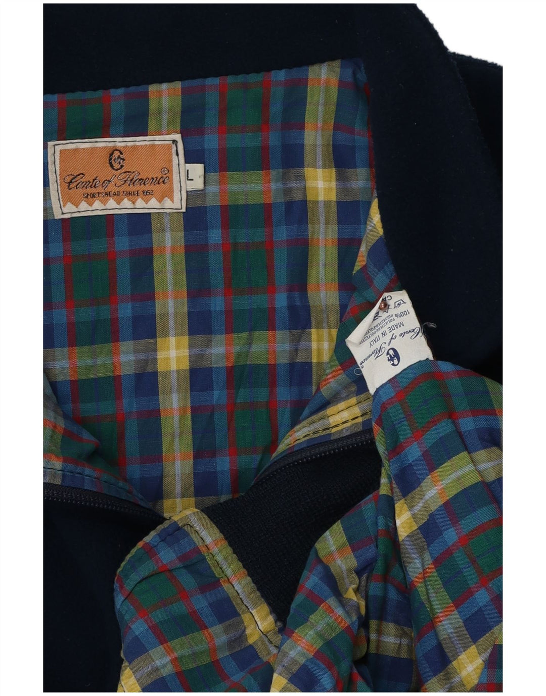 Męska kurtka polarowa typu bomber Conte of Florence UK 40, duża granatowa, poliestrowa