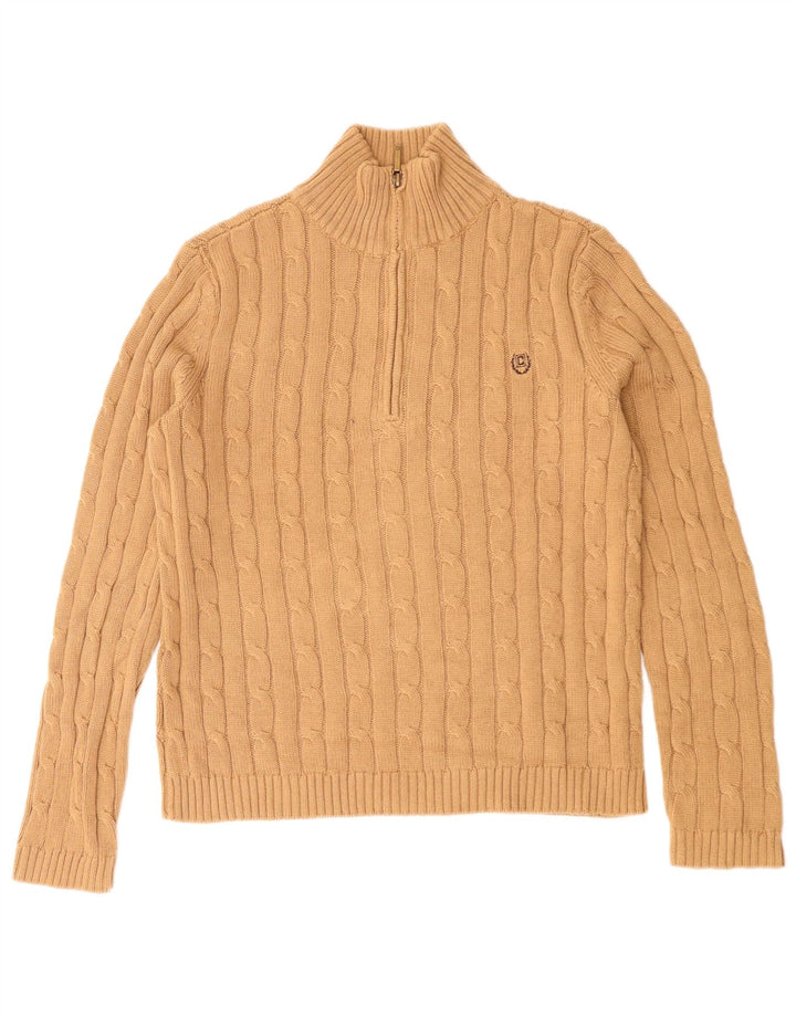 Damski sweter z zamkiem błyskawicznym Chaps UK 10 Small, beżowy, bawełniany