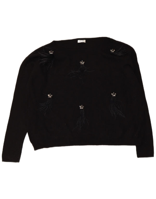 Damski sweter Liu Jo Crop Oversize z dekoltem w łódkę UK 14 Średni czarny