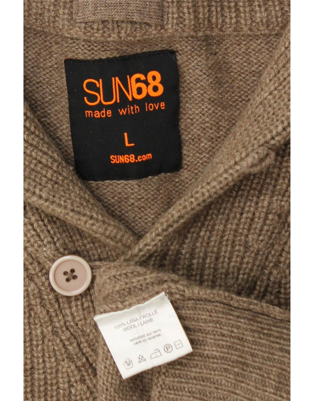 SUN68 Męski sweter z szalowym dekoltem, duży, brązowy, wełniany