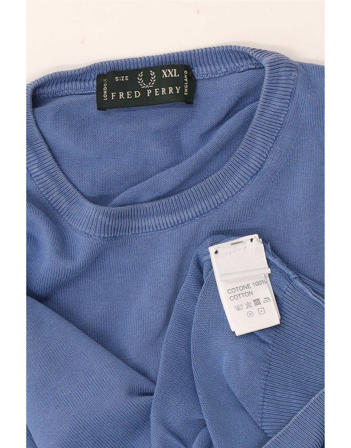 Męski sweter z okrągłym dekoltem Fred Perry 2XL, niebieska bawełna