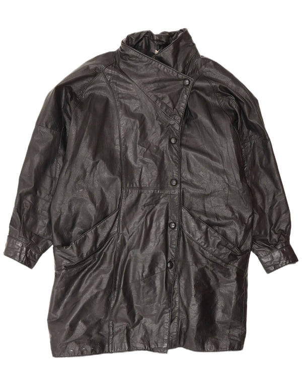 VINTAGE damski płaszcz skórzany oversize UK 14 średniej czarnej skóry
