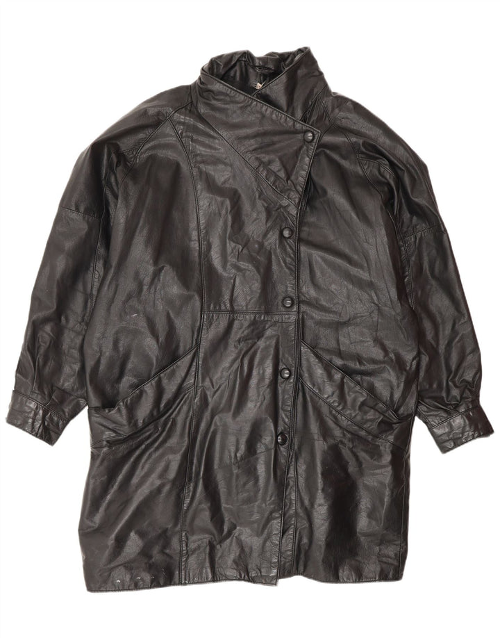 VINTAGE damski płaszcz skórzany oversize UK 14 średniej czarnej skóry
