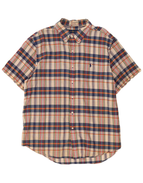 Koszula męska z krótkim rękawem Ralph Lauren 2XL, bawełniana w beżową kratę