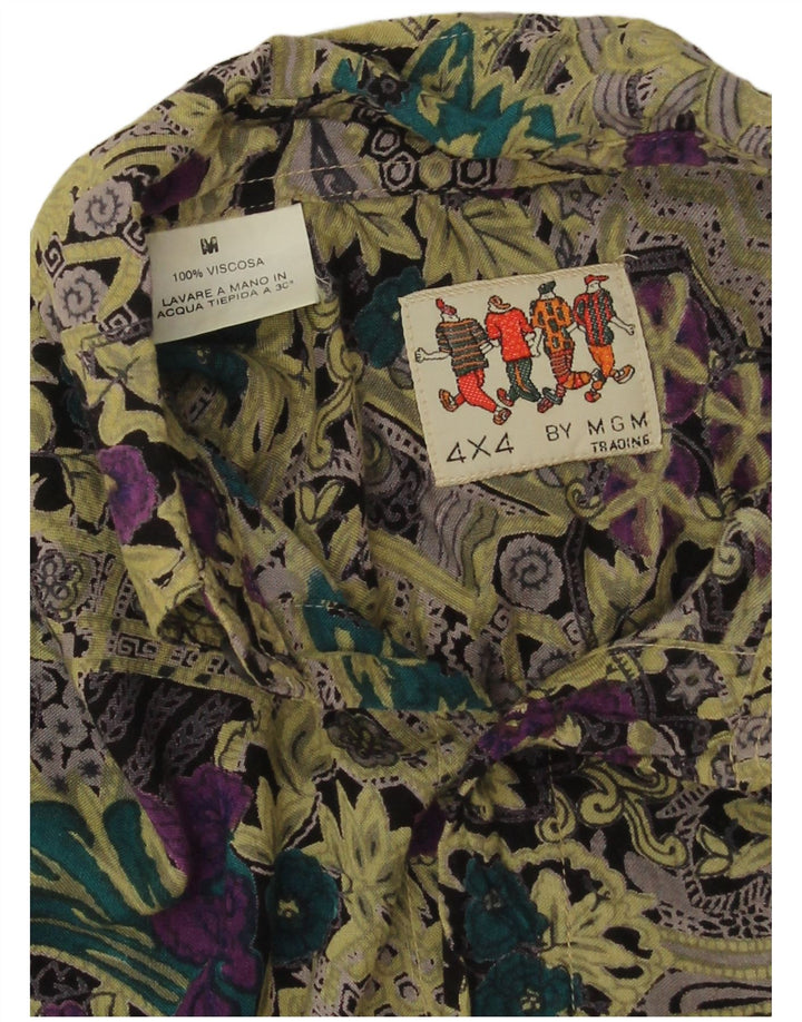 Koszula męska z krótkim rękawem w stylu vintage, średnia wielokolorowa wiskoza w kwiaty