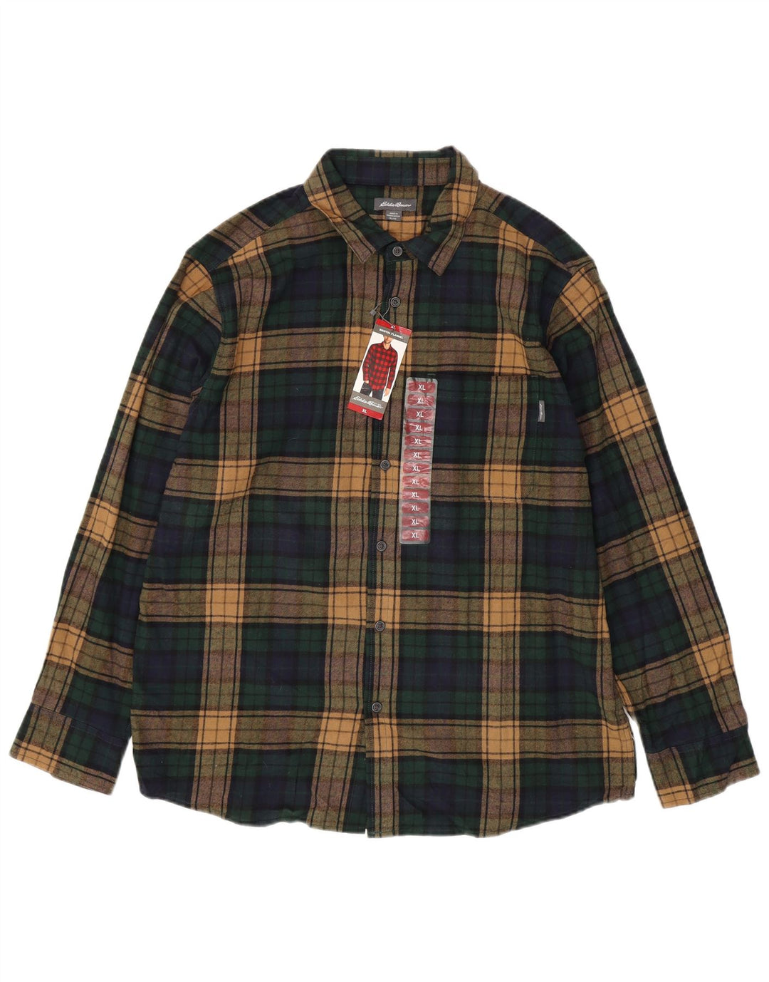EDDIE BAUER Męska koszula flanelowa XL, bawełniana w zieloną kratkę