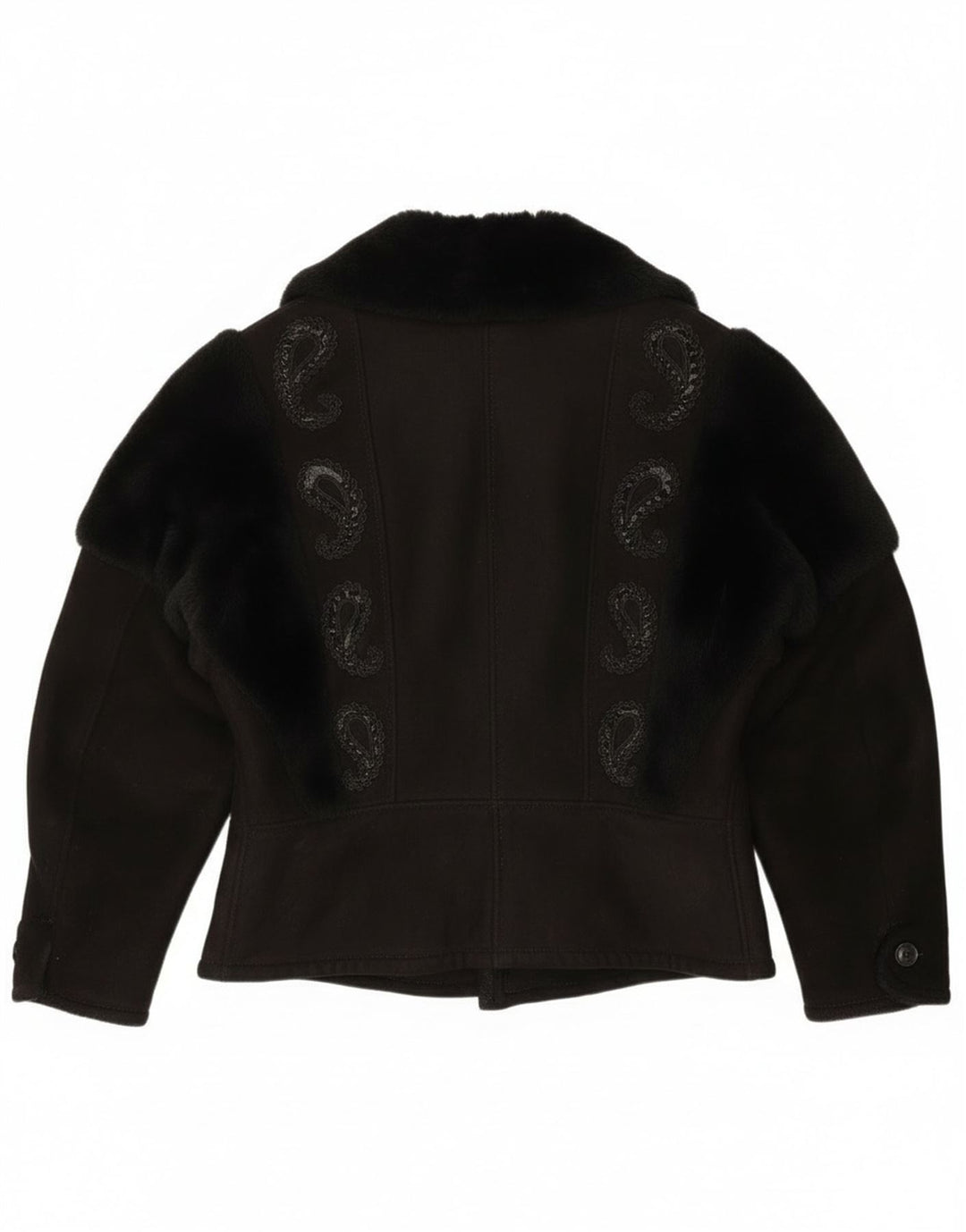 Vintage damska kurtka shearling UK 18 XL czarna paisley