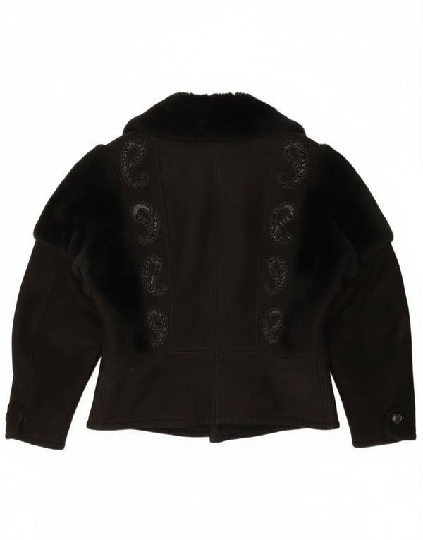 Vintage damska kurtka shearling UK 18 XL czarna paisley
