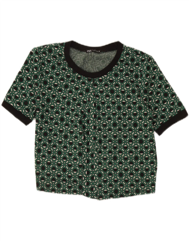 Bluzka damska Zara Top UK 14, duża, zielona, geometryczna