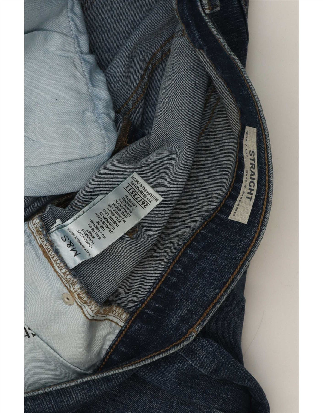 Marks & Spencer Męskie proste dżinsy W34 L27 Niebieskie bawełniane