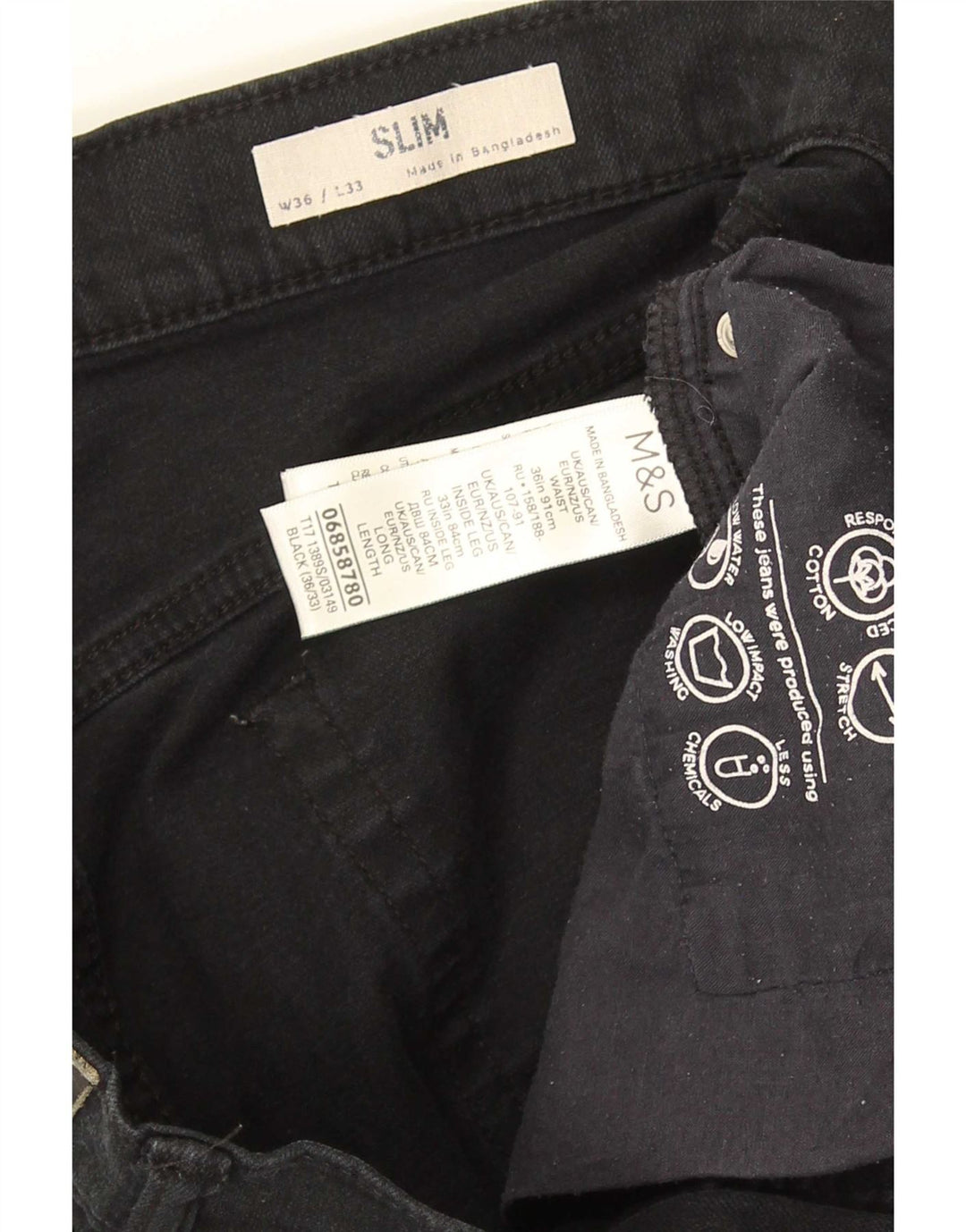 Marks & Spencer Męskie jeansy slim W36 L33 Czarne bawełniane
