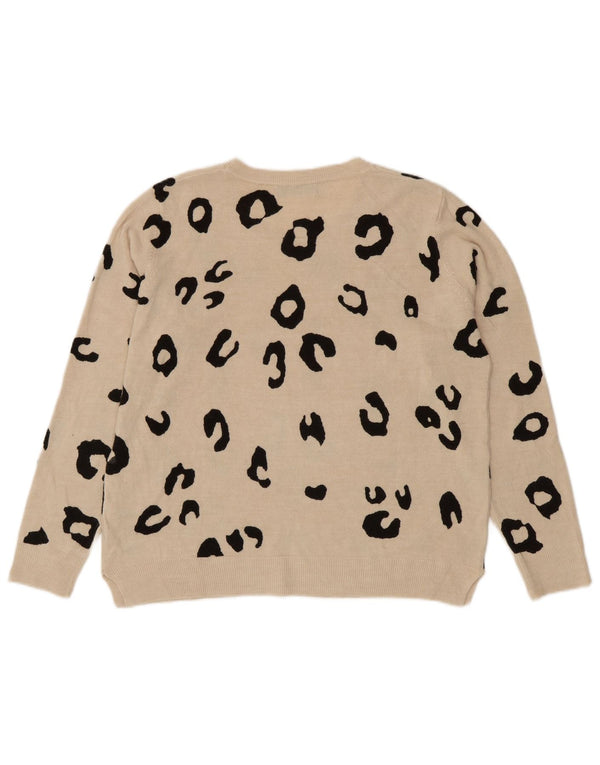 Marks & Spencer Damski sweter z okrągłym dekoltem UK 18 XL, beżowy, zwierzęcy nadruk