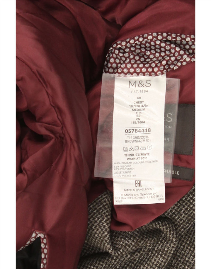 MARKS & SPENCER Męska marynarka zapinana na 2 guziki UK 38 Średnia szara pepitka