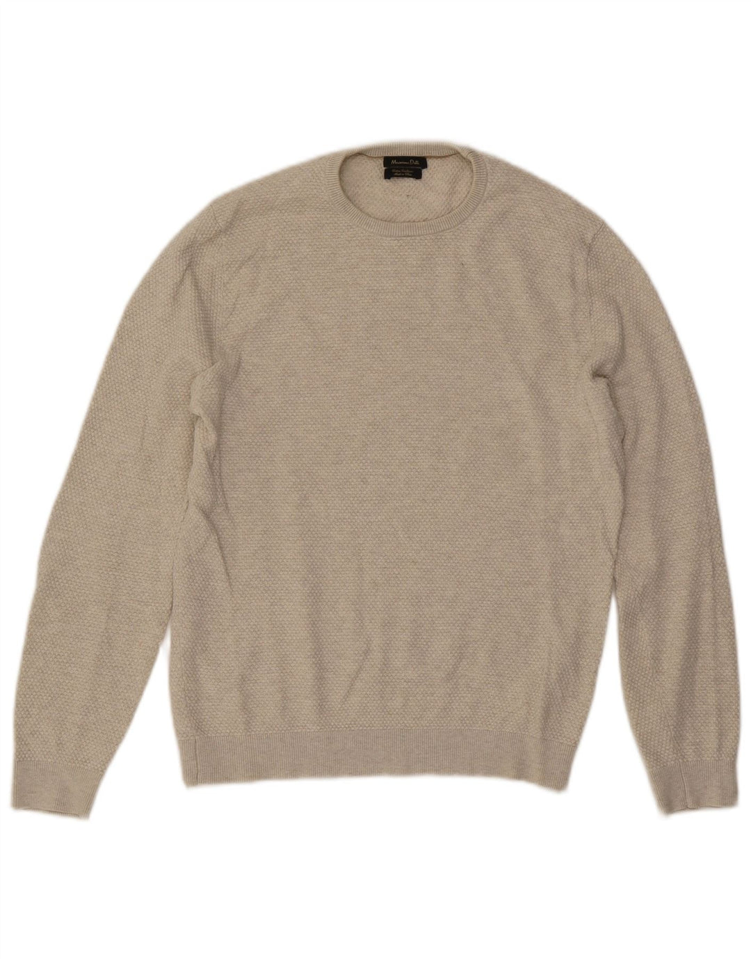 Męski sweter Massimo Dutti z okrągłym dekoltem, średnio beżowy, bawełniany