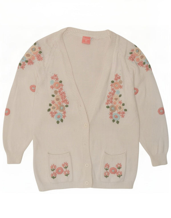 Sweter damski w stylu vintage, UK 14, średni, biały, kwiatowy, bawełniany