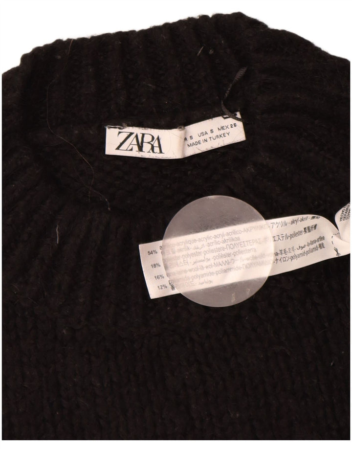 Damski sweter oversize ZARA z okrągłym dekoltem UK 10, mały, czarny, akrylowy