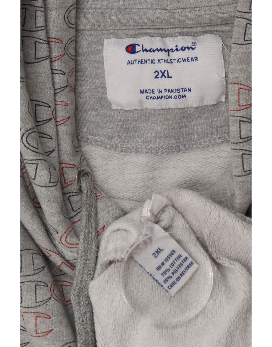 Męski sweter z kapturem Champion Graphic 2XL Szary, bawełniany