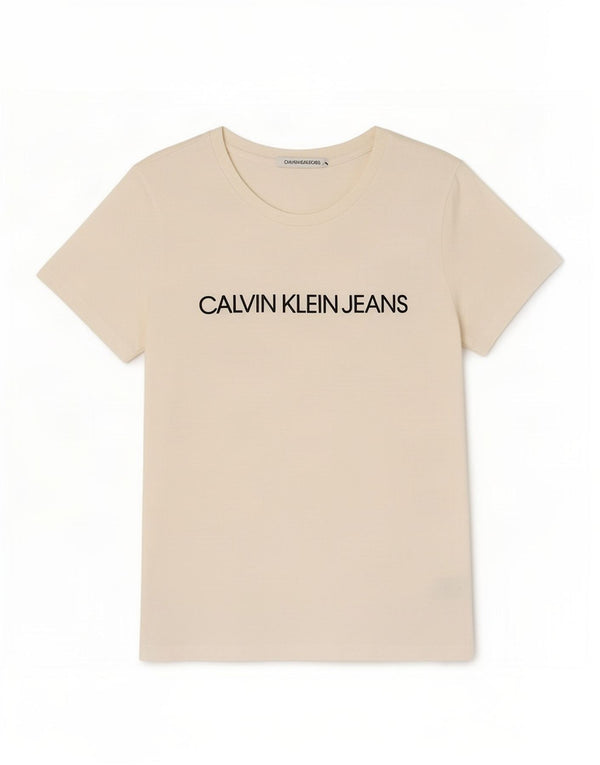 Damska koszulka graficzna Calvin Klein Jeans Top UK 12, średnia, biała, bawełniana