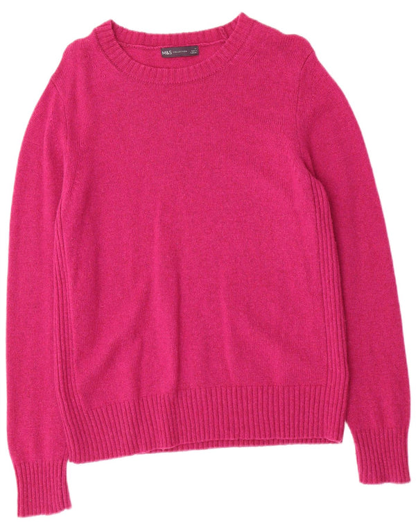 Marks & Spencer Damski sweter z dekoltem w łódkę, UK 14, duży, różowy, z owczej wełny