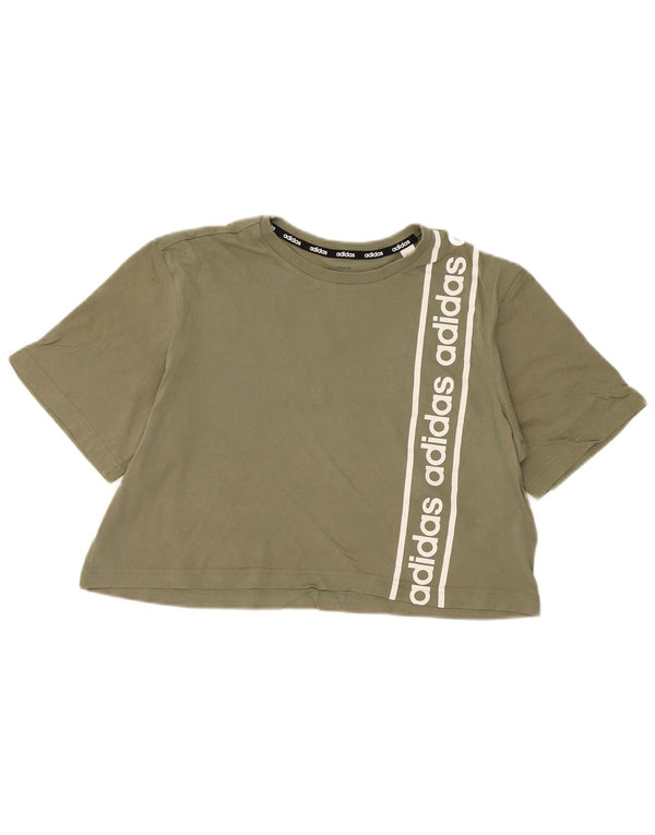 Damska koszulka Adidas Crop Graphic Top UK 12/14 Średnia bawełna khaki