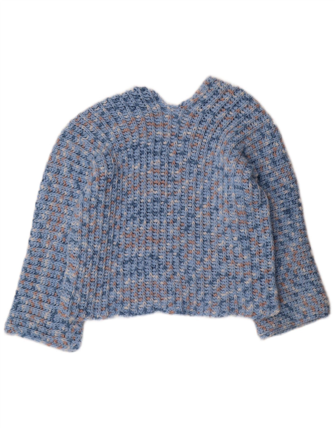 Sweter damski w stylu vintage z dekoltem w kształcie litery V, UK 12, średni niebieski nakrapiany