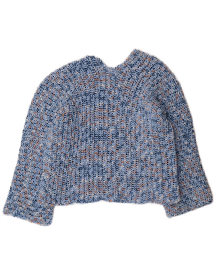 Sweter damski w stylu vintage z dekoltem w kształcie litery V, UK 12, średni niebieski nakrapiany