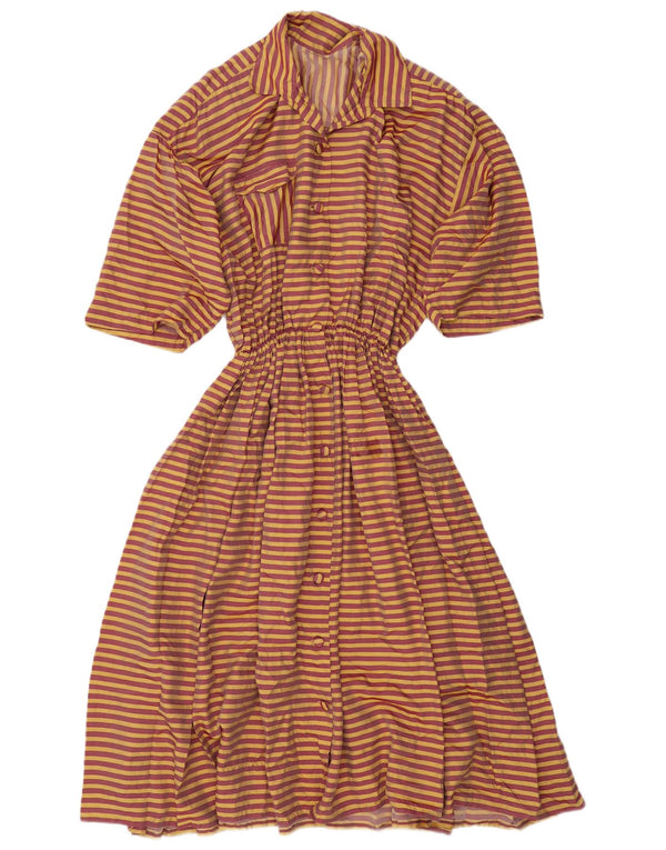 Vintage damska sukienka koszulowa Maxi z krótkim rękawem UK 18 XL w żółte paski