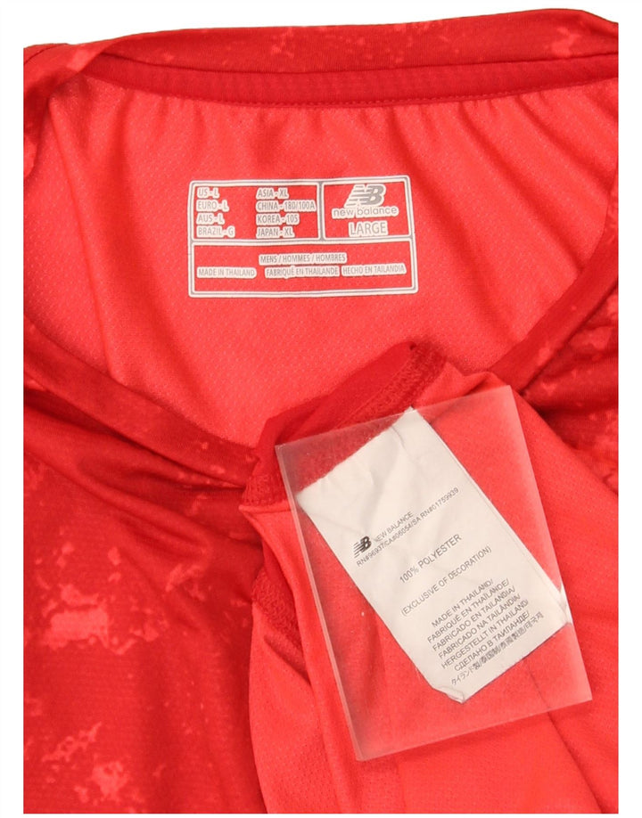 Męski top New Balance z długim rękawem, duży, czerwony, poliestrowy krawat